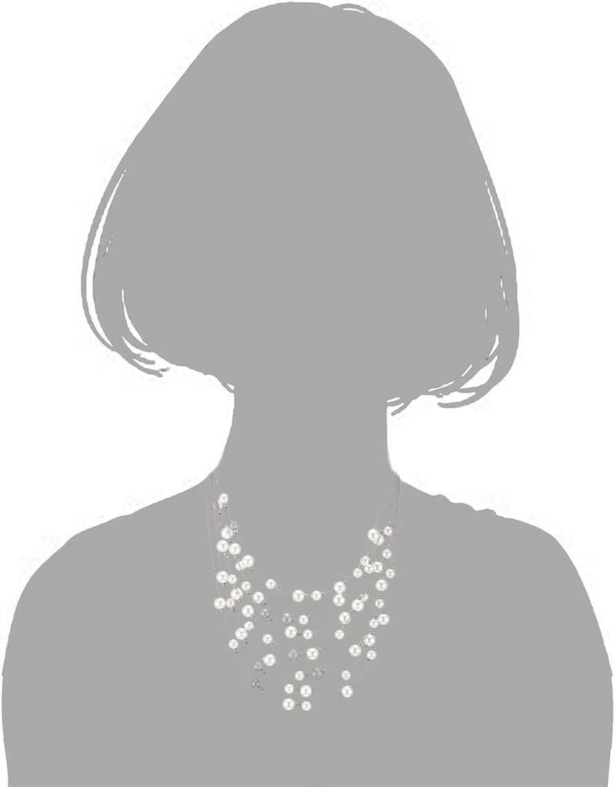 Multi-Strand Layered Pearl Necklace for Women, Elegant White Faux Pearl and Satin Beads, Long Waterfall Statement Jewelry - Image 4