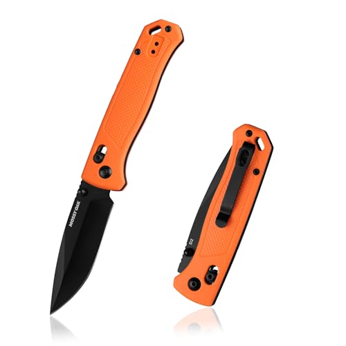 Mossy Oak Folding Pocket Knife, 3' D2 Steel Blade, Lightweight EDC Knife with Pocket Clip, Crossbar Lock, Drop Point Blade, Fiberglass Handle, Camping Survival Hiking Knives for Men & Women, Orange