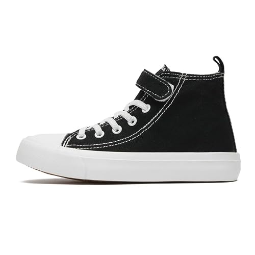 Baskets Garçons Filles Enfants Chaussures Montantes en Toile Unisexe Enfant Chaussures de Sport Chaussures en Toile avec Sangle Légères Décontractées Faciles à Attacher Baskets, Noir , 26 EU
