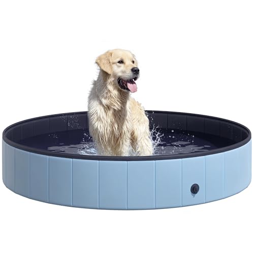 PawHut Piscina Pieghevole per Cani in PVC, Azzurro, 160x30cm...