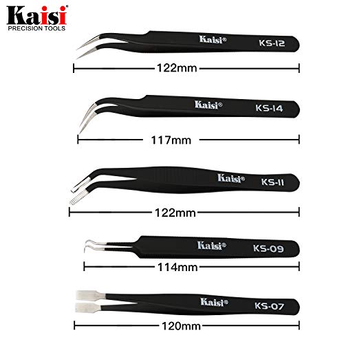 image for HengTianMei Precision Tweezers Set, Kaisi 12 PCS ESD Tweezer Set, Anti