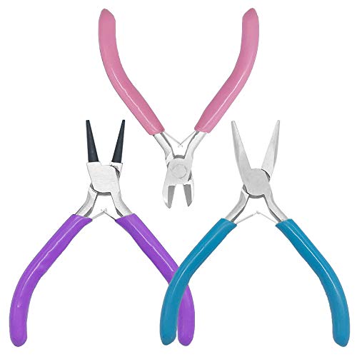 3Pieces Jewelry Pliers,Jewelry Making Plier Tool Set with Needle Nose Plier Round Nose Plier Bent Nose Plier,Wire Cutters for Jewelry Beading Repair,DIY Crafts,Wire Wrapping