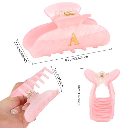 Image of 2 Pack Hair Claw Clips for Women Acrylic Claw Clips with Glitter Letter A Cute Hair Accessories for Thin or Thick Hair Bridesmaid Gifts for Wedding Day(Beige & Pink)