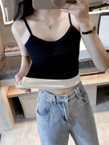 Image of Women's Thermal Fleece-Lined Ribbed Camisole Tank Top -School Girls Adjustable Spaghetti Strap Undershirt, Winter Warm Base Layer Cami, Soft Stretch Sleeveless Top