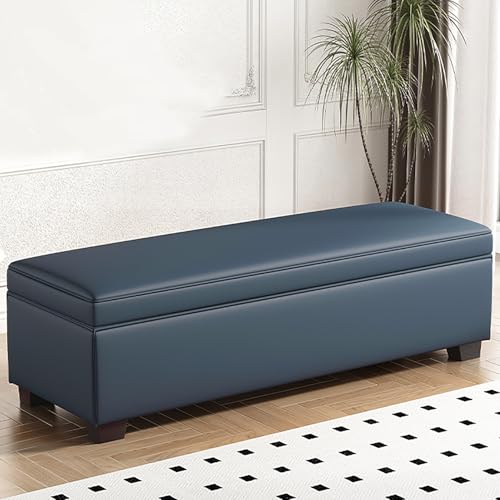 Banco otomano tapizado con espacio más grande, color azul oscuro, 90 x 40 x 40 cm