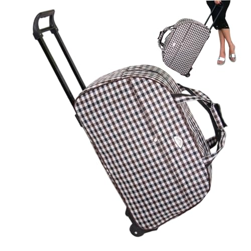 Bolsa de lona con ruedas 20.5x12.6x9.5 bolsa de lona impermeable a cuadros con bolso y mango telescópico para viajar, gimnasio, viaje de negocios