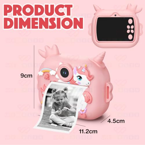 Image of Wembley 8MP Digital Camera for Kids with Print | Instant Printing, Unicorn Design, Video Recorder, 4GB SD Card, Print Paper Rolls, Shoulder Strap for Kids 3-10 Years