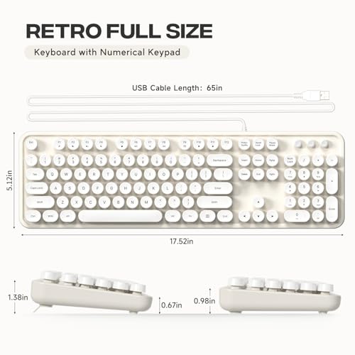 Image of Atelus USB Wired Computer Keyboard - Retro Typewriter Keyboard - Full Size Keyboard with Number Pad for PC Laptop Desktop Windows (Creamy White)
