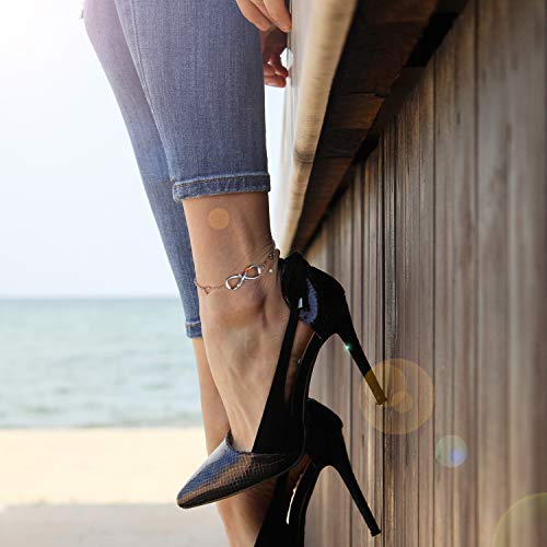 Blinggem Anklet For Women Infinity Ankle Bracelet 925 Sterling Silver Infinity Rose Flower Charm Foot Chain Summer Gift For Women Girlfriend Daughter #TOP5