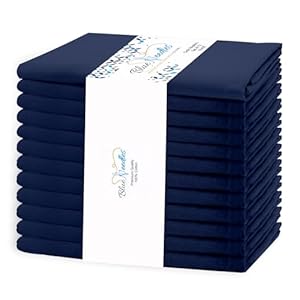 Blue Needles Solid Cloth Napkins Set of 12 Navy Blue 100% Cotton Dinner Napkins 18×18 inches – Soft, Reusable, Absorbent & Washable Linen, Ideal for Christmas Events, Parties & Everyday Use