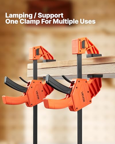 Image of VEVOR Bar Clamps for Woodworking, 2-Pack 12 inch One-Handed Clamp /Spreader, Quick-Grip F-Clamp with 340 lbs Load Limit, Premium Plastic and Carbon Steel, for Woodworking Metal working, Orange + Black