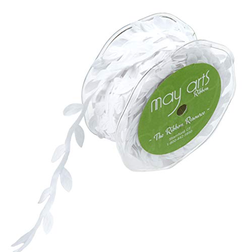 May Arts Classic Leaves Ribbon (Roll 30 yard) White
