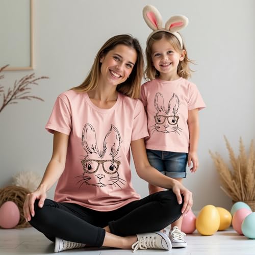 Easter Bunny Family Matching Clothes Mom and Me Cute Rabbit Glasses T-Shirt Summer Short Sleeve Tee Shirt Tops2