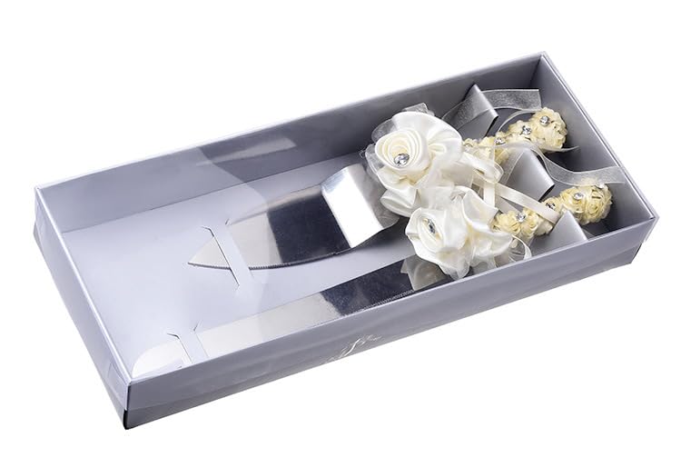 Lagnlnaoy Wedding Cake Knife and Server Set, Stainless Steel with Ivory Flower Decoration, 2-Piece Gift Box