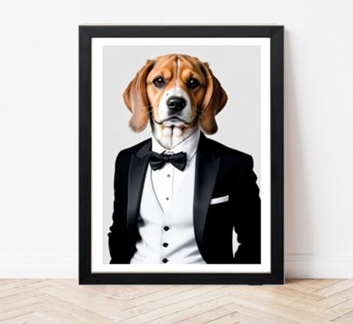 Portrait Beagle en costume de mariage pour sublimer votre bureau