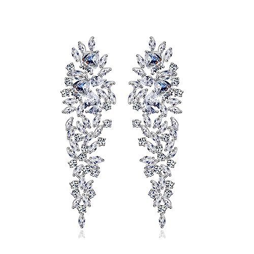 White Gold Plated AAAAA Australia Crystal Wedding Bridal Bridesmaid Clear Teardrop Cubic Zirconia Chandelier Stud Dangle Earrings for Women & Teen Girls