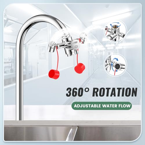 Image of Huanyu Faucet Mounted Eyewash Station 360Rotation Emergency Eye Wash Station Sink Attachment Adjustable Water Flow Direction Eye Wash Faucet for Lab Factory with 3 Adapters (Style A)
