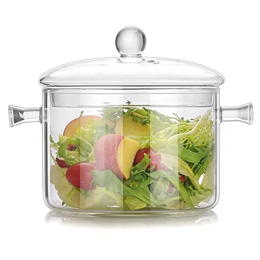 Glass Cooking Pot - 1.7L/57oz Glass Saucepan Heat-Resistant Borosilicate Glass Handmade Cookware Set stovetop Pot - Safe for Pasta Noodle, Soup, Milk, Tea,salad(1.7L/57oz)