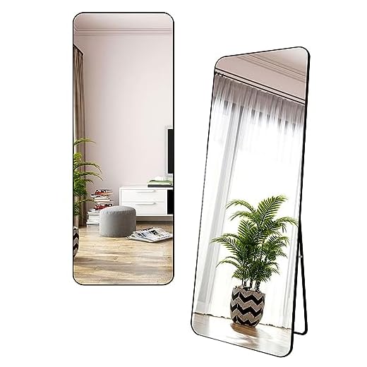 POLO CULTURE Espelho Quadrado Chão Suporte e Parede Corpo Inteiro Metal 1,50x39 Luxo Preto