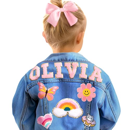 Personalized Kids Denim Jacket with Names | Custom Name Jeans Jacket | Long Sleeve Jacket | Spring&Fall Jackets | Outerwear Jacket Back to School Christmas Birthday Gifts for Toddlers Girls Boys 1-8