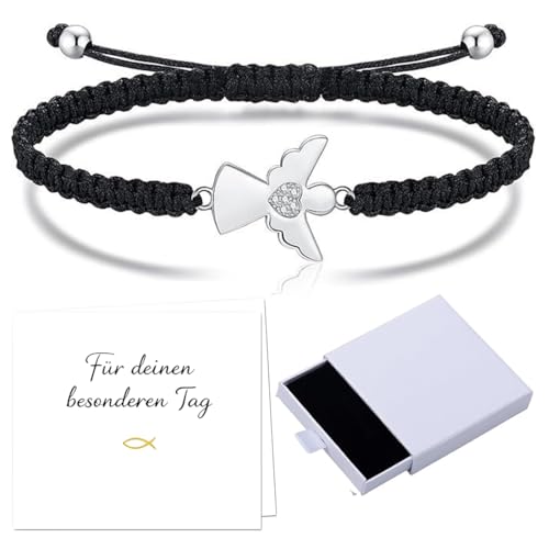JIRVEX Schutzengel Armband für Mädchen Geschenk zur Konfirmation Firmung Kommunion Engel Kinder Armbänder Damen als persönliches Geburtstagsgeschenk (schwarz)