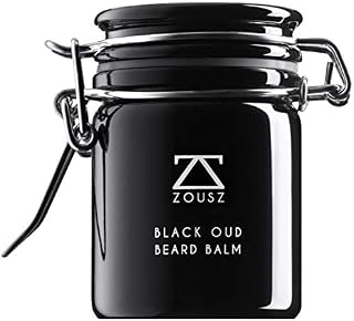 ZOUSZ Black Oud Premium Beard Balm - Classic Oud Wood - Scented Facial Hair Grooming and Skin Care Butter for Men - Avocado, Argan, Macadamia Oils - Moisturiser, Conditioner, Dandruff Remover - 50g