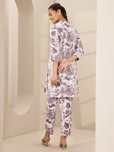 Image of Libas Off white Printed cotton blend Co ords set for Women | daily wear | casual wear | office wear
