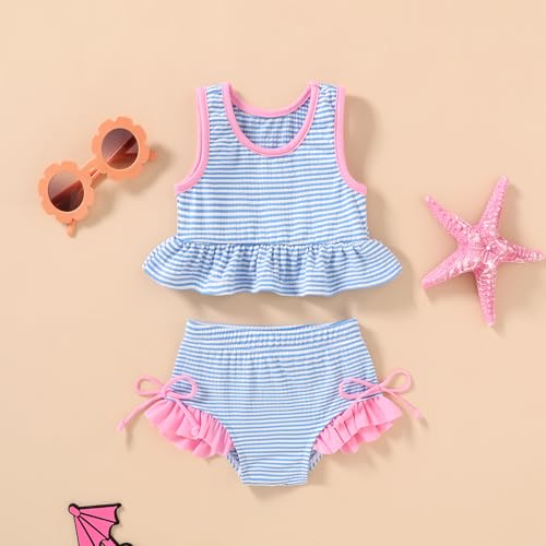 Image of HAPPYMA Baby Swimsuit Toddler Girl Bathing Suit Summer Stripe Bikini Set Beach Two Piece Swim Wear