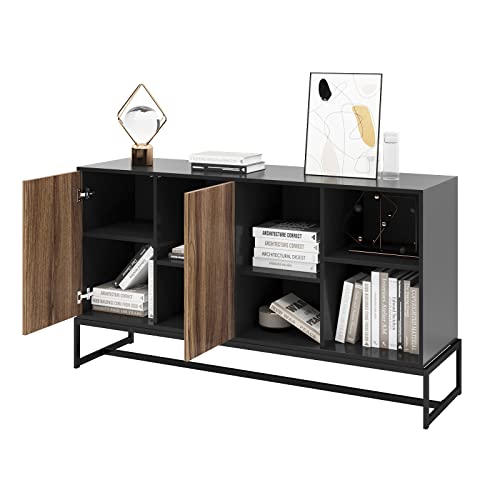 Sogeshome Buffets Sideboard With 2-Door Cabinet, 3-Tier Storage Cabinet, Kitchen Cupboard Buffet Cabinet With 4-Open Storage Cube For Kitchen, Living-Room, Bedroom, Black&Brown #TOP4