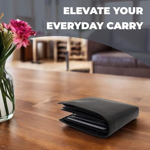 ag wallets Bifold Leather Wallet for Men - Men’s Wallet with Double Center Flap & 3 ID Windows - Compact Wallet for Men - Cash Wallet with 12 Card Slots & 2 Billfold Compartments - Black2