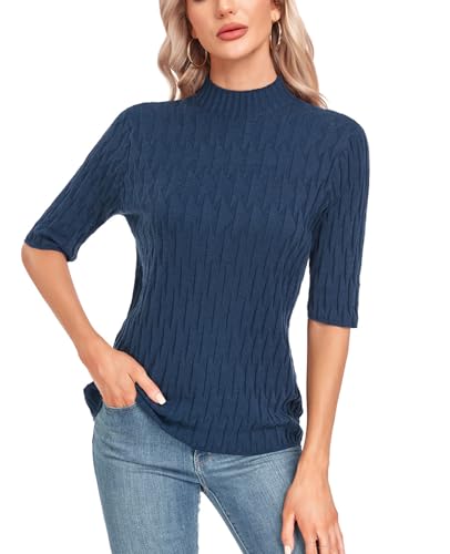 Image of MINTLIMIT Womens Turtleneck Sweaters Short Sleeve 2024 Fall Winter Casual Texture Shirt Blouse Knit Pullover Sweater
