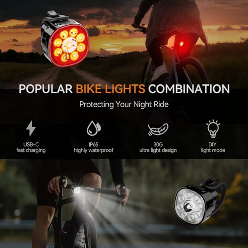 Bike Lights Kit 9LED Bike Headlights High & Low Beams, Ultra-Light and Bright Bicycle Lights, Waterproof Bike Lights for Night Riding, USB-C Bicycle Front and Rear Lights (VTG9) - image 4