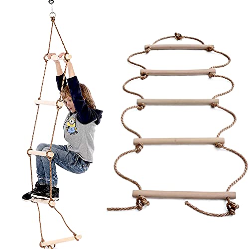 Slacklines Bambini Scala di Corda con 5 pioli di Legno - 190 x 35 cm Bambini in Legno Arrampicata Altalena per Scala di Corda Indoor/Outdoor