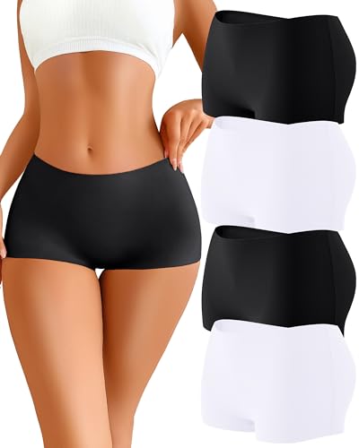 Image of CUTE BYTE Womens Seamless Boy Shorts Underwear Soft Stretch No Show Boxer Shorts Briefs Panties for Ladies 4 Packs(4BS), Small