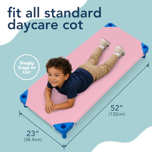 Image of Comfyanno Cot Sheets for Daycare Standard Size - Fits 23 inch x 52 inch Cot, 2 Pack, Daycare Essentials, Soft & Comfortable Fitted Cot Cover, for Preschool Kids /Girls Nap Time, Brushed Microfiber - Pink