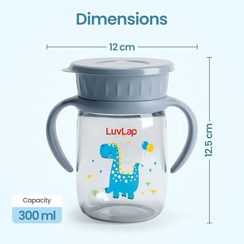 Image of LuvLap Shine 360 Soft Spout Trainer Sipper for Kids, 360ml, Leakproof & spillproof Sippy Cup for Kids, Twin Easy-Grip Handles, BPA-Free, Ergonomic Design, Dust Cover, Lightweight, 18 M+ (Blue)