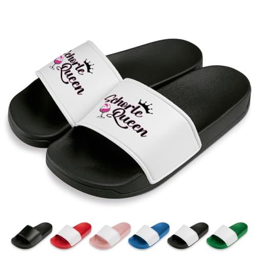 Schorle Queen Badelatschen | Slipper | Schlappen | Hausschuhe | Pantoletten | Unisex | Malle | JGA | Geschenkidee | rutschfest | Schwarz/Weiß | Größe 37 Schorle Queen Badelatschen | Slipper | Schlappen | Hausschuhe | Pantoletten | Unisex | Malle | JGA | Geschenkidee | rutschfest | Schwarz/Weiß | Größe 37