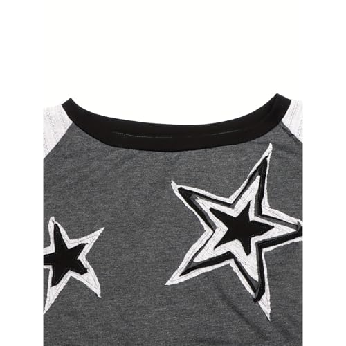 Christmas Star Pullover Drop Shoulder Loose Fit Long Sleeve Raw Edge Contrast Knit Hem Patch Sweater3