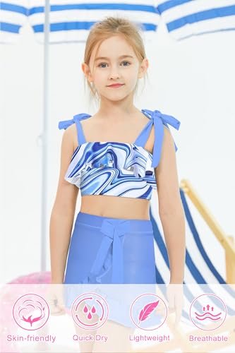 Image of ALISISTER Girls Swimsuit 3 Piece Bathing Suits Flounce Bikini Tankini Set Beach Swimwear with Cover Ups Skirt for 3-8 Years