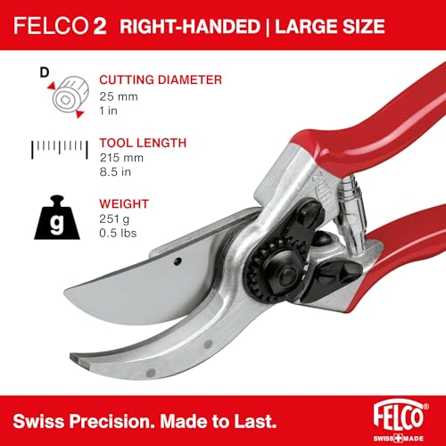 Felco F2 Pruning Shears – 9.25' Swiss-Made Garden Clippers for Professional Pruning | Hand Pruners for Gardening | Garden Tool Cutter with Precision Bypass Blade, Aluminum Body, Replaceable Parts