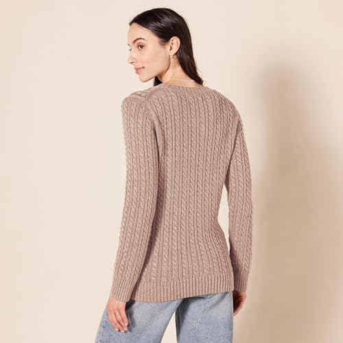 Image of Amazon Essentials Women's Regular Fit Soft Cotton Cable Knit Ribbed Crewneck Sweater (Available in Plus Size)