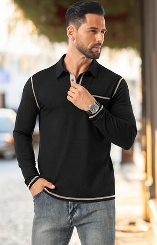 Camisetas Polo para Hombre de Manga Larga de Algodón, Estilo Casual Clásico con Cuello, para Golf miniatura 6