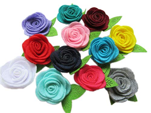 Image of YYCRAFT 24 Pcs 2 inch Felt Rosette with Leaf,Felt Rose Flowers Applique for DIY Headband Hair Accessory Craft(Mix Colors)
