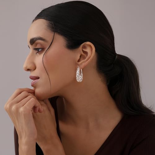 Image of TRUESILVER ACPL 925 Sterling Silver BIS Hallmarked Filigree Hoop Earrings for Women & Girls | Lightweight Designer Oval /Round Hoops | Everyday Wear | Gift for Her