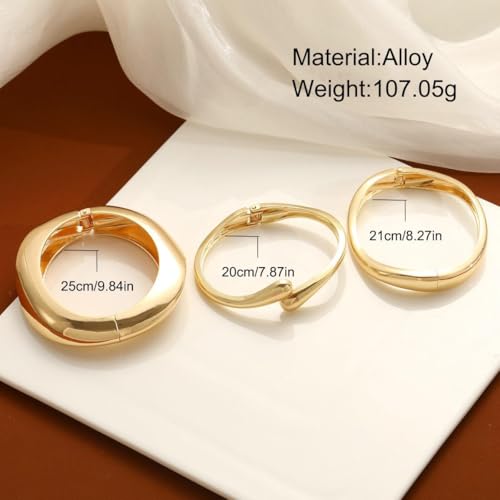 Image of MTINEAPS 3 PCS Gold Bangle Bracelets Set for Women Teens Trendy Chunky Adjustable Twist Cuff Bracelet Jewelry Gifts