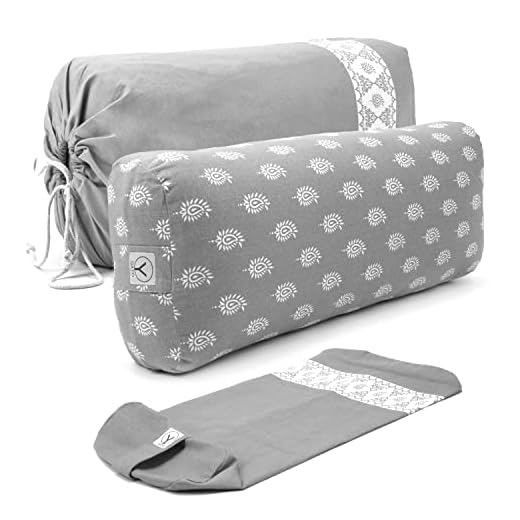 GAYO Yoga Bolster for Restorative Yoga- Made with 100% Cotton, Yoga Pillow Set Includes Extra Washable Cover and Carry Bag, 25 X 10.5 X 6.5 inches