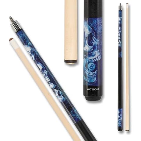 Eight Ball Mafia EBM19 Pool Cue - Blue Stained, Grunge Graphics of Stacked Skulls and Eight Ball with Skull - 20oz Cover