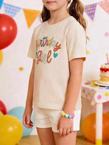 Image of Girls' Birthday Girl Letter Print T-Shirt with Bracelet, Pink, Size 4-12Y, Short Sleeve