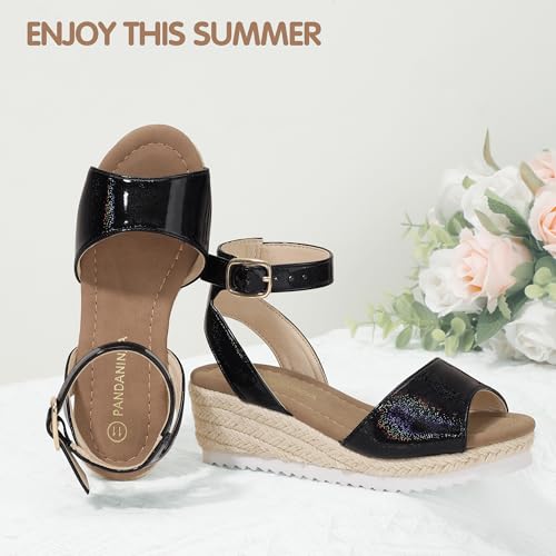 Image of PANDANINJIA Girls Wedge Sandals Espadrilles Platform Heels for Girls Dress Shoes Ankle Strap Little Big Kids Sandals Summer Shoes