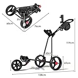 GYMAX Golf Trolley, Folding 3 Wheel Golf Push Cart with Foot Brake, Umbrella & Cup Holder, Adjustable TPR Handle and Mesh Bag, Lightweight Golf Bag Holder - Image 6